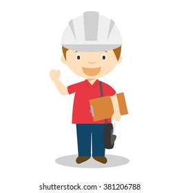 Cute cartoon vector illustration of an engineer