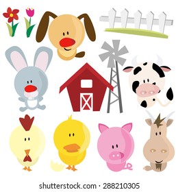 Cute cartoon vector illustration of farm animals.