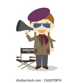 Cute cartoon vector illustration of a filmmaker. Women Professions Series