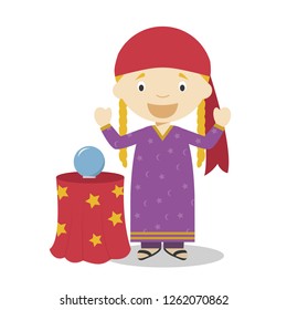 Cute cartoon vector illustration of a fortune teller. Women Professions Series