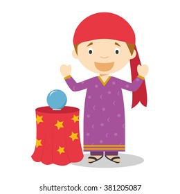 Cute cartoon vector illustration of a fortune teller