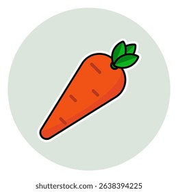 Cute cartoon vector illustration of a fresh carrot with green leaves. Simple flat design perfect for kids’ nutrition themes, healthy eating, and food-related icons.