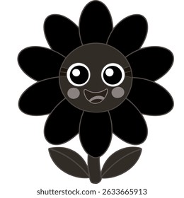 Ilustração de vetor de desenhos animados bonito de uma flor preta sorridente feliz.