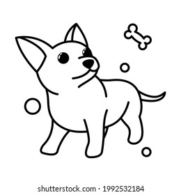 Cute Cartoon Vector Illustration icon of a Chihuahua puppy dog. It is outline style.	
