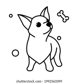 Cute Cartoon Vector Illustration icon of a Chihuahua puppy dog. It is outline style.	
