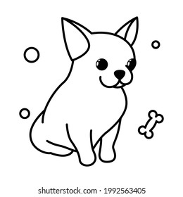 Cute Cartoon Vector Illustration icon of a Chihuahua puppy dog. It is outline style.	
