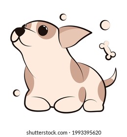 Cute Cartoon Vector Illustration icon of a Chihuahua puppy dog. It is flat design.	
