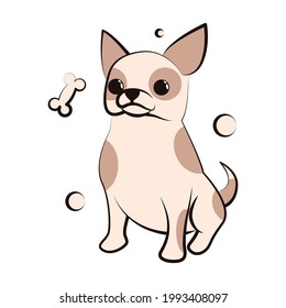 Cute Cartoon Vector Illustration icon of a Chihuahua puppy dog. It is flat design.	
