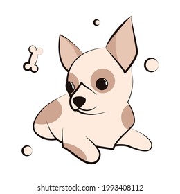 Cute Cartoon Vector Illustration icon of a Chihuahua puppy dog. It is flat design.	
