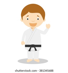 Cute cartoon vector illustration of a karate