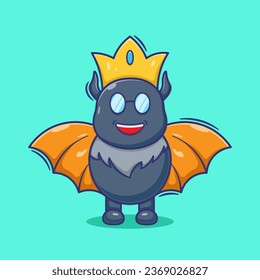 Cute cartoon vector illustration king of bat with sweet smile on halloween party