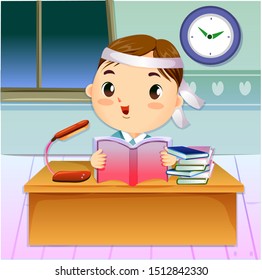 Cute cartoon vector illustration is learning with enthusiasm