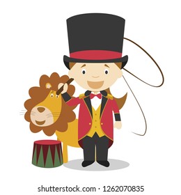 Cute cartoon vector illustration of a lion tamer. Women Professions Series