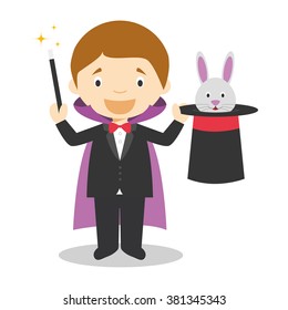 Cute cartoon vector illustration of a magician