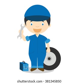Cute cartoon vector illustration of a mechanic