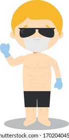 Dibujo vectorial de una modelo con máscara quirúrgica y guantes de látex como protección contra una emergencia sanitaria