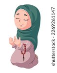 cute cartoon vector illustration of a muslim girl praying to god earnestly