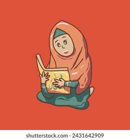 Cute cartoon vector illustration of muslim activities during month of Ramadan