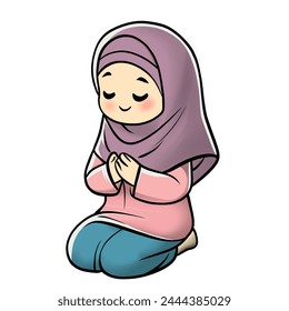 cute cartoon vector illustration of a muslim girl praying to god earnestly