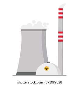 Cute cartoon vector illustration of a nuclear power plant