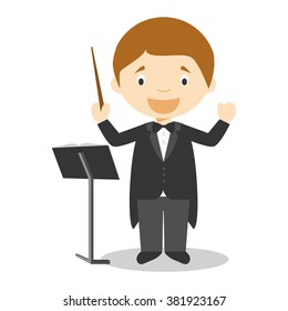 Cute cartoon vector illustration of a orchestra director