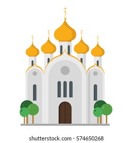Cute cartoon vector illustration of an Orthodox Church
