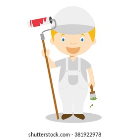 Cute cartoon vector illustration of a painter
