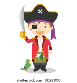 Cute cartoon vector illustration of a pirate