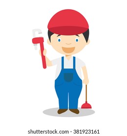 Cute cartoon vector illustration of a plumber