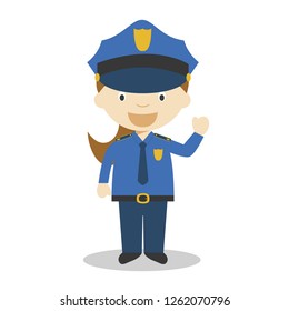 Cute cartoon vector illustration of a policewoman. Women Professions Series