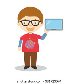 Cute cartoon vector illustration of a programmer or a computer expert