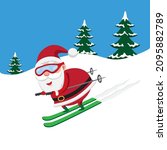Cute cartoon vector illustration of Santa Claus skiing