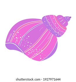 Cute cartoon vector illustration of a sea shell. Hand drawing of a pink shell. Marine design element