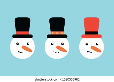 Cute cartoon vector illustration with set, collection of snowman in hats for winter and christmas design.
