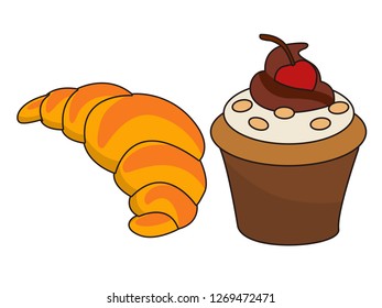 cute cartoon vector illustration of snacks, bread, ice cream