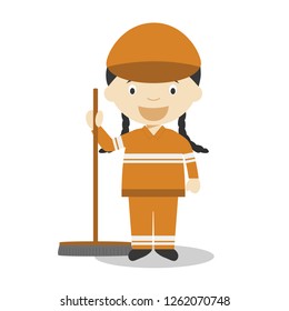 Cute cartoon vector illustration of a sweeper. Women Professions Series