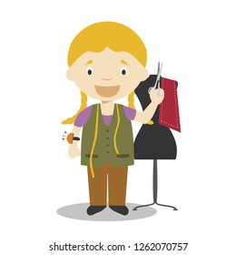 Dibujo vectorial de una sastre. Serie de profesiones femeninas