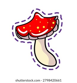 Cute cartoon vector illustration of a toxic red fly agaric toadstool mushroom. Kawaii sticker isolated on white background.