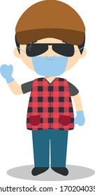 Cute Cartoon Vector Illustration Of A Trucker With Surgical Mask And Latex Gloves As Protection Against A Health Emergency