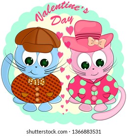 cute cartoon vector illustration. two cats in love. cartoon vector illustration. valentines day greeting card.