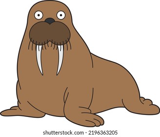 Cute cartoon vector illustration of a walrus