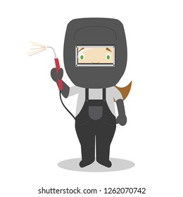 Cute cartoon vector illustration of a welder. Women Professions Series