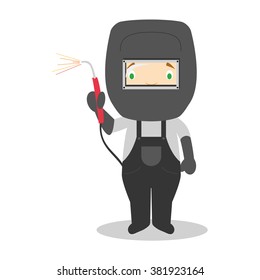 Cute cartoon vector illustration of a welder