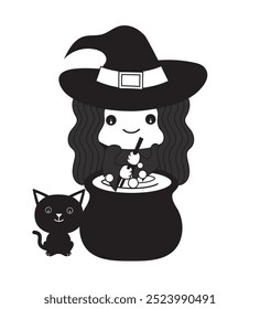 Cute cartoon vector illustration of a witch