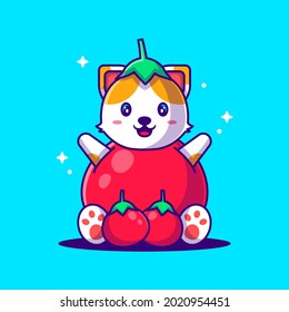 Cute Cartoon Vector Illustrations Cat with Tomato Costume. World Vegetarian Day Concept