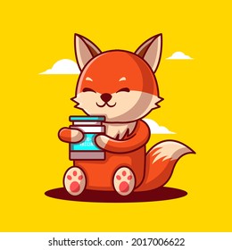 Cute Cartoon Vector Illustrations Fox Holding Vaccine Equipent. Medicine and Vaccination Icon Concept