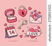 Cute cartoon vector illustrations of Valentine