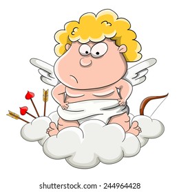 Cute cartoon vector indignant cupid with arrows isolated on white