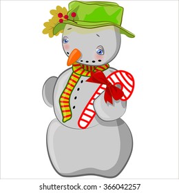 Cute cartoon and vector isolated of cute snowman