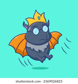 Cute cartoon vector king of bat illustration icon logo mascot concept